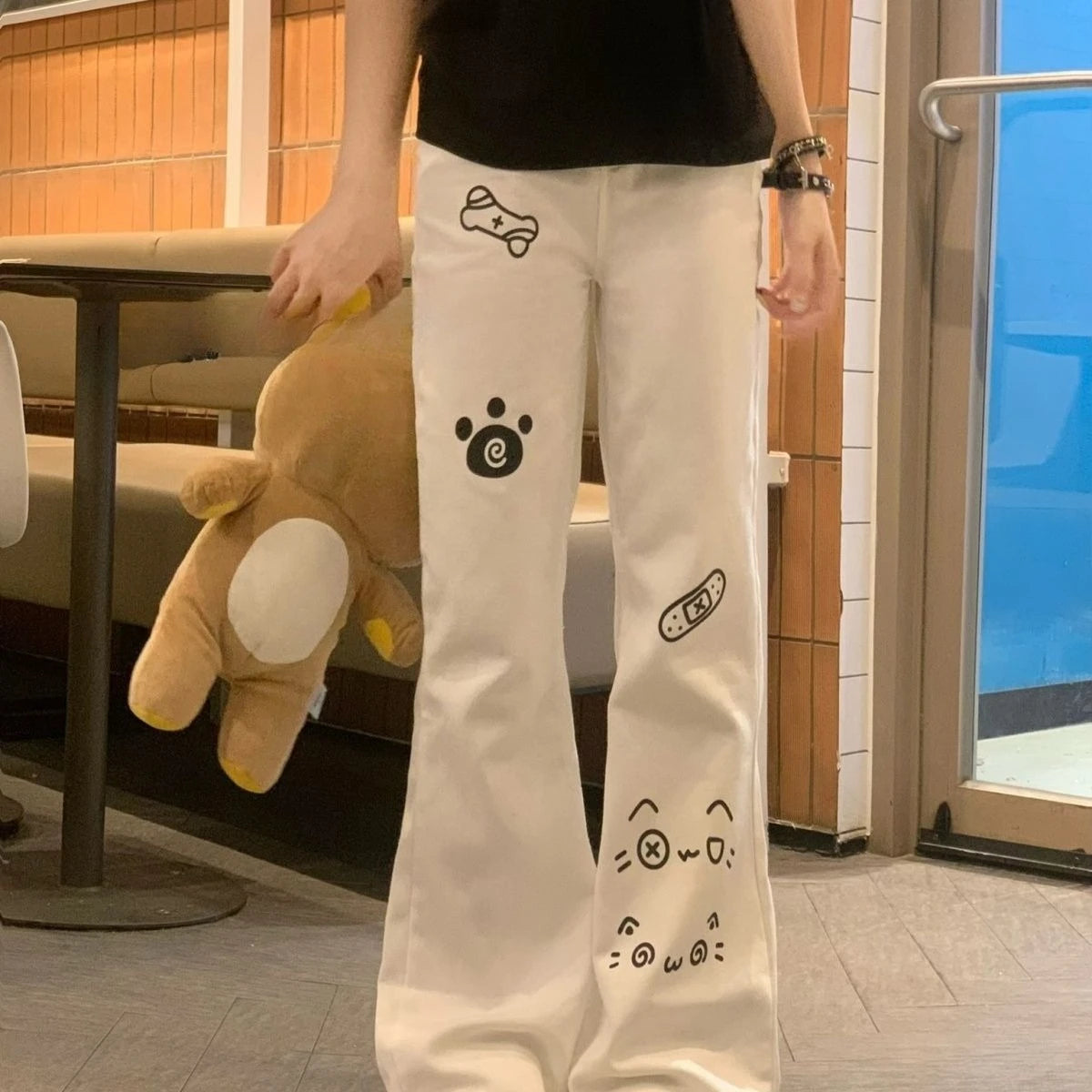 Japanese Kawaii Full Length Pants Women Cartoon Cat Pattern Casual Trousers Y2K Sweet Harajuku Subculture Autumn Sweat Pants