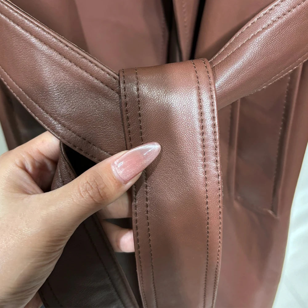 Trench Coat for Ladies Real Sheepskin Coat Genuine Sheep Leather Long Windbreak Autumn Outwear 2024