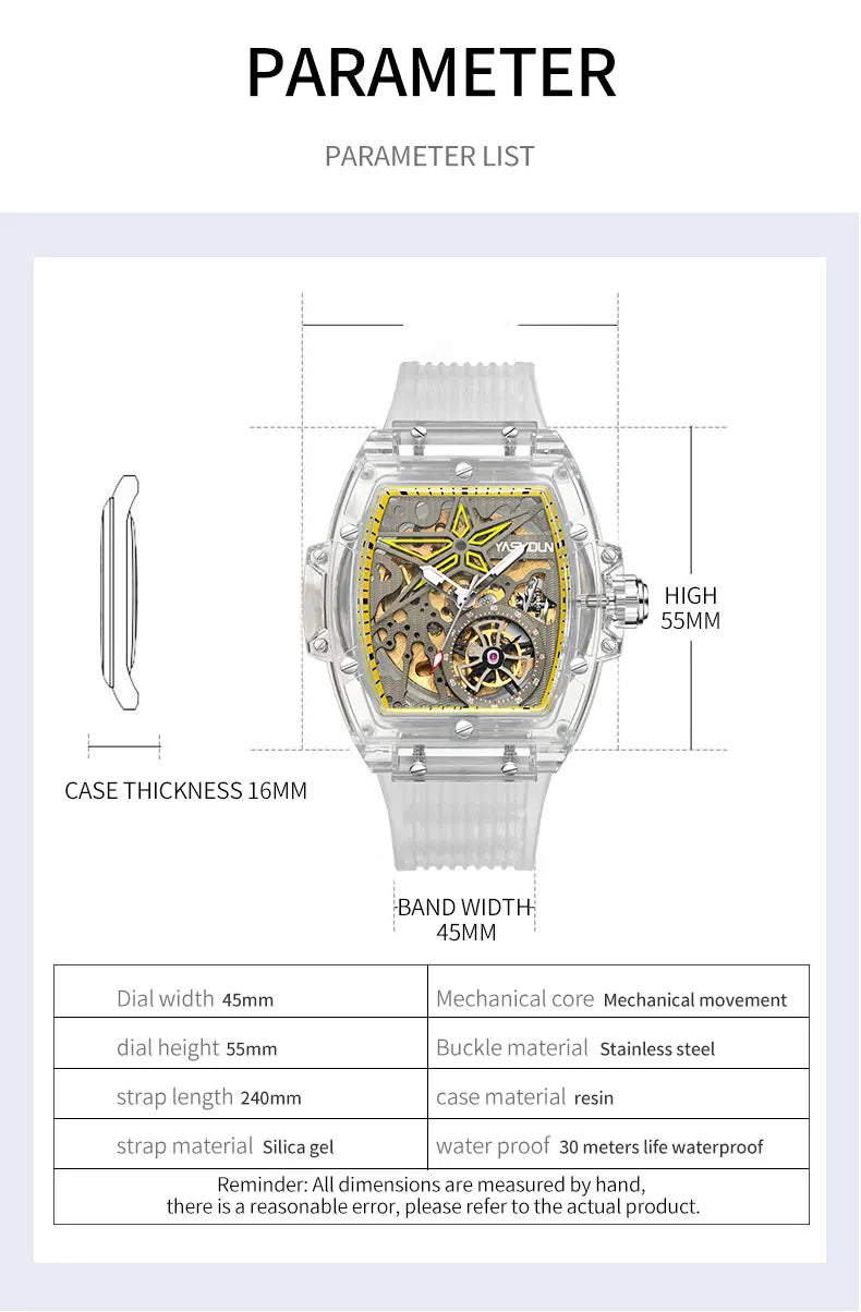 Automatic Mechanical Watch for Man Business Watch Double Side Hollows Skeleton Tourbillon Transparent Mechanical Men's Watch