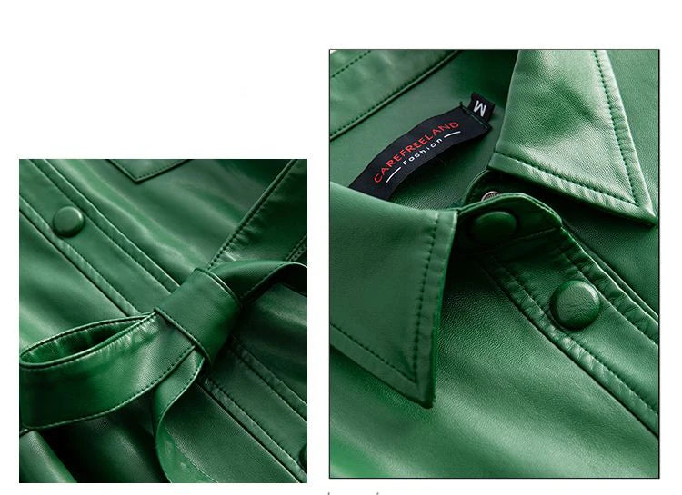 Women's Sheepskin Coat 2024 Autumn New Real Split Sheep Leather Ladies Mid-length Single-Breasted Belt Casual Jacket Outwear