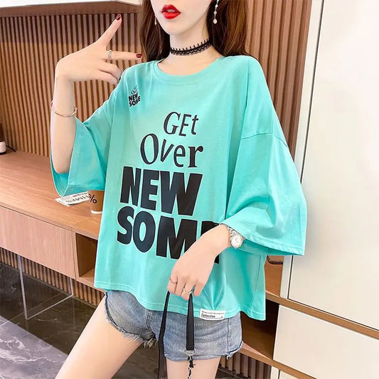 Women's T-shirt Summer Outfit Graphic Short Sleeve Cotton Top Female Baggy Trending Clothing Korean Popular Clothes Cheap Woman