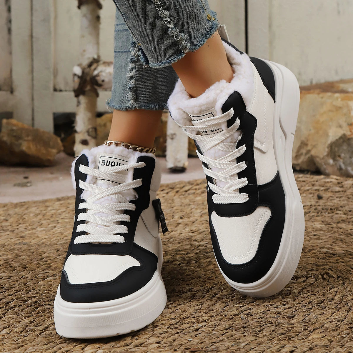 Winter New Women High Top Snow Boots Warm Plush Woman Comfortable Sneakers Waterproof Cottom Shoes Fashion Female Footwear 2025