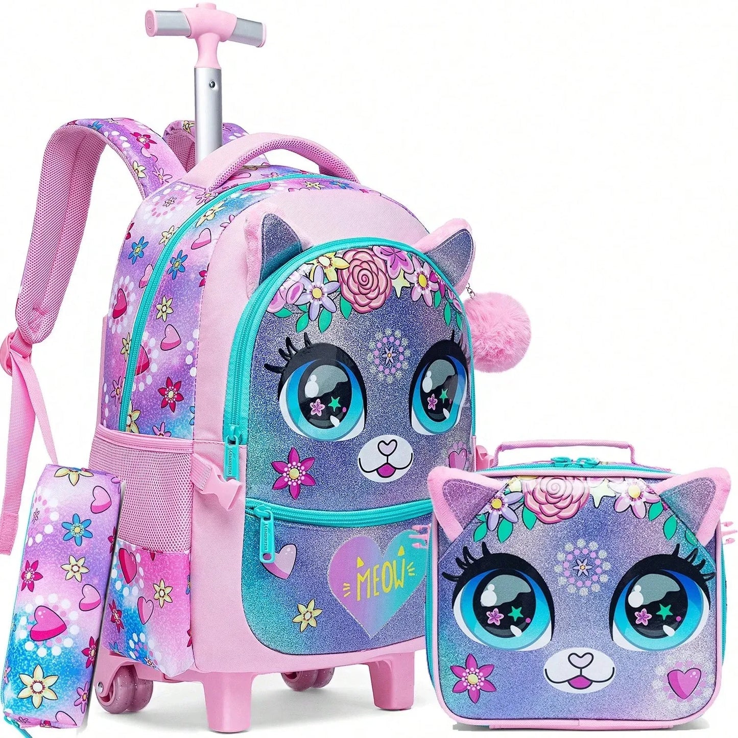 Children's School Bags Kids Rolling Backpack for Girls Luggage Suitcase with Wheels Trolley Wheeled Backpacks for School Travel