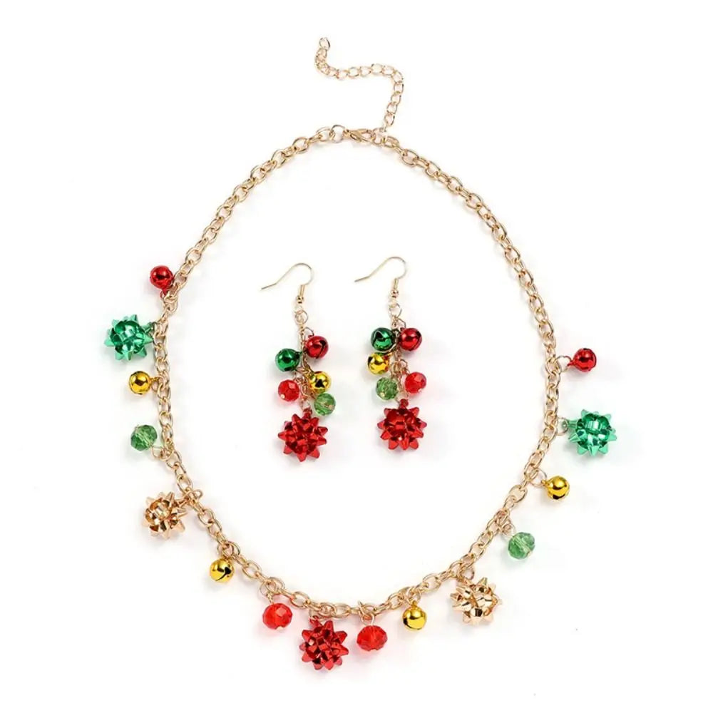 Sweet Necklace Christmas Bell Jewelry Set Bracelet Colorful Bell Xmas Clavicle Chain Earrings Jewelry Accessories Women