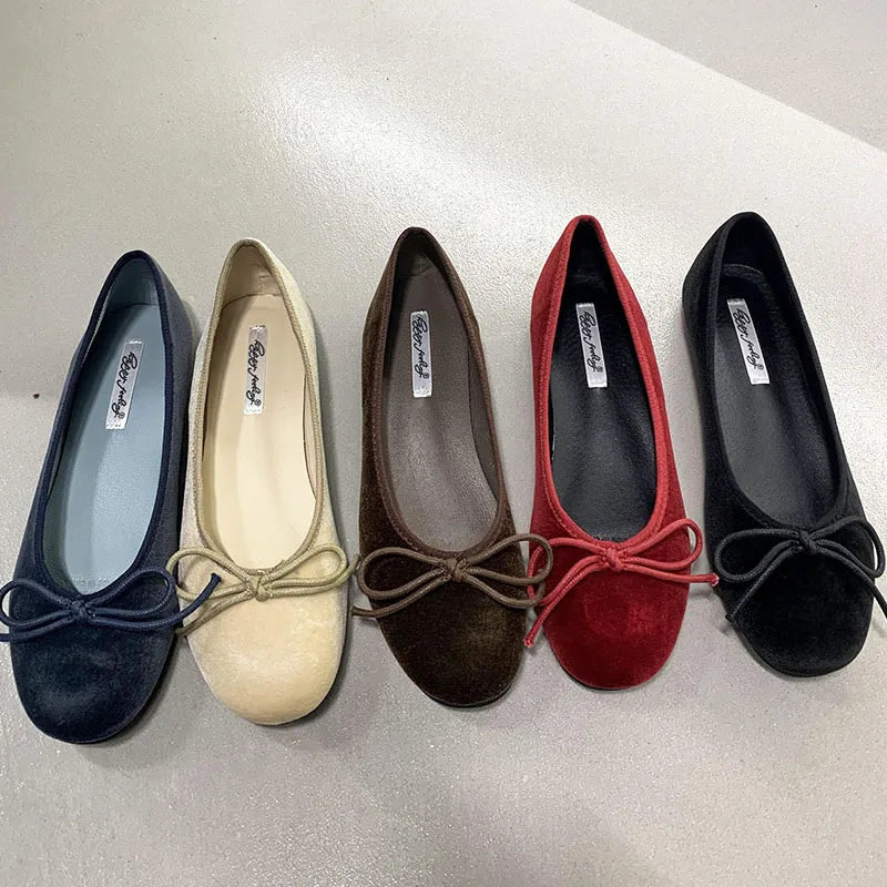 Fashion Silk Women Ballet Flats Shoes Footwear Designer Shallow Female Round Toe Butterfly-Knot Ladies Flats Slides Shoes