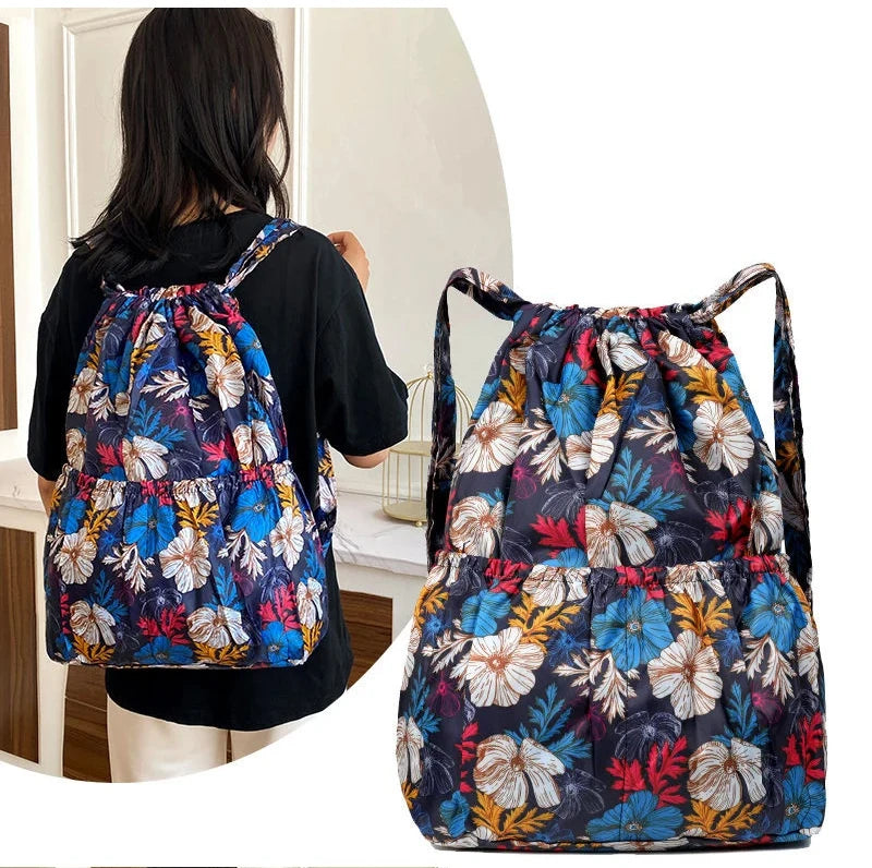 Women's Backpack Drawstring Large Capacity Lightweight Leisure Minimalist Portable Shopping Travel Bag Fitness Sports Bag