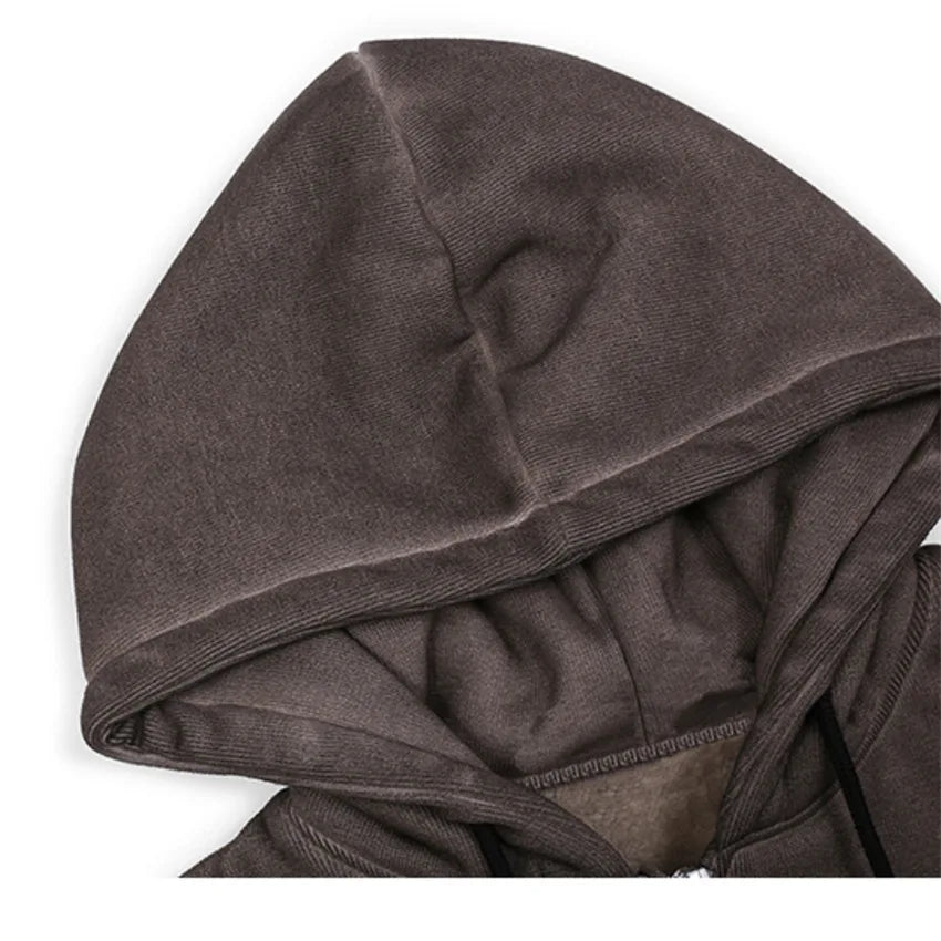 Women Vintage Angel Print Hooded Jacket Men Zip Up Long Sleeve Pocket Autumn Winter Streetwear Coat Y2K Aesthetic Loose Hoodies