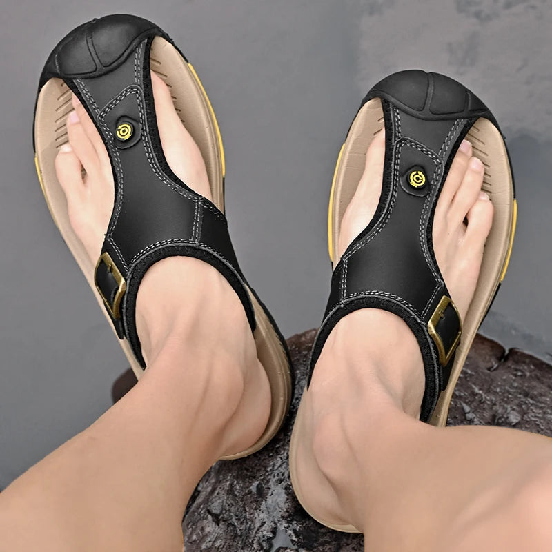 Genuine Leather Sandals Men Breathable Summer Shoes Man Waterproof Outdoor Men Sandals Antiskid Beach Sandals Footwear