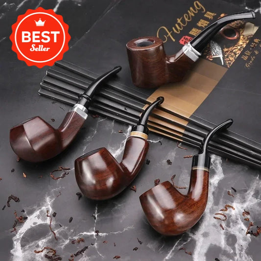 Ebony Wood Pipe with Filter, Smoking Pipe, Chinese Style, Tobacco Pipe with 10 Tools, Handmade Bent Smoke Tool, 9mm