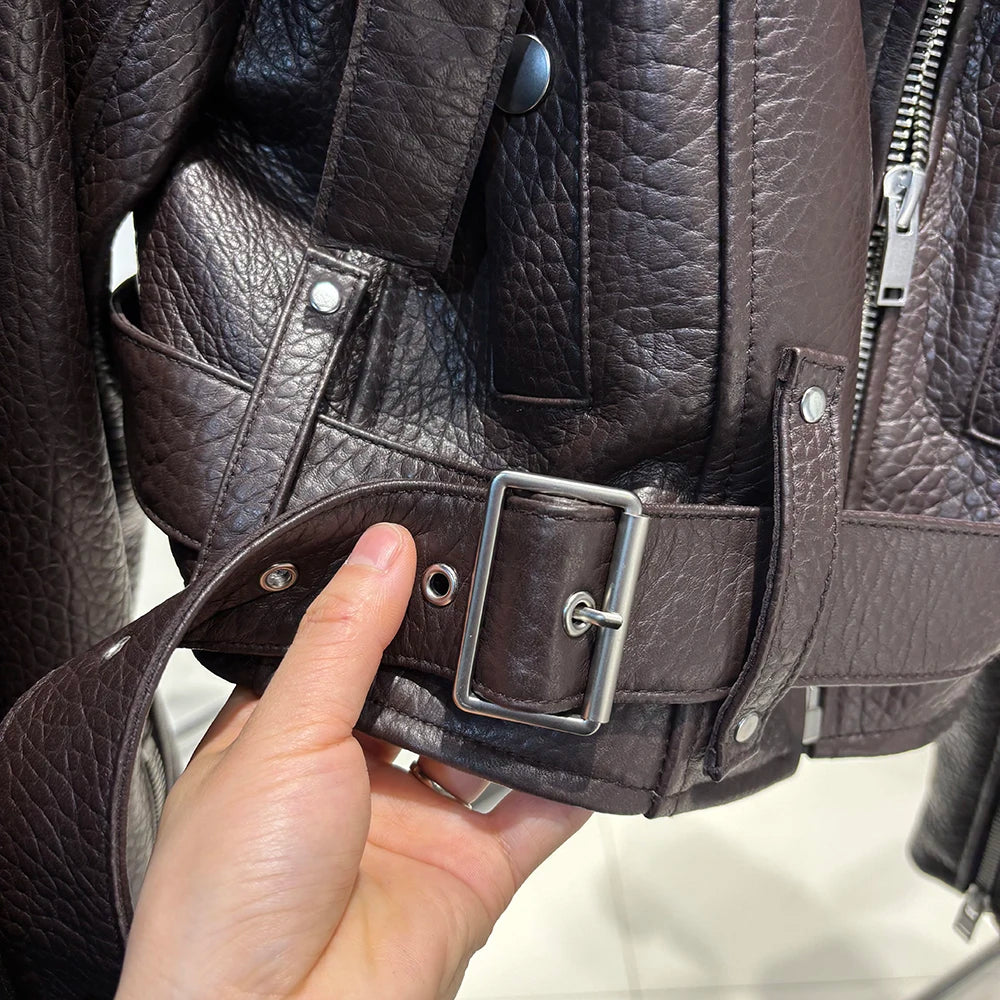 YOLOAgain Real Leather Jacket Women Cropped Jacket Spring 2025