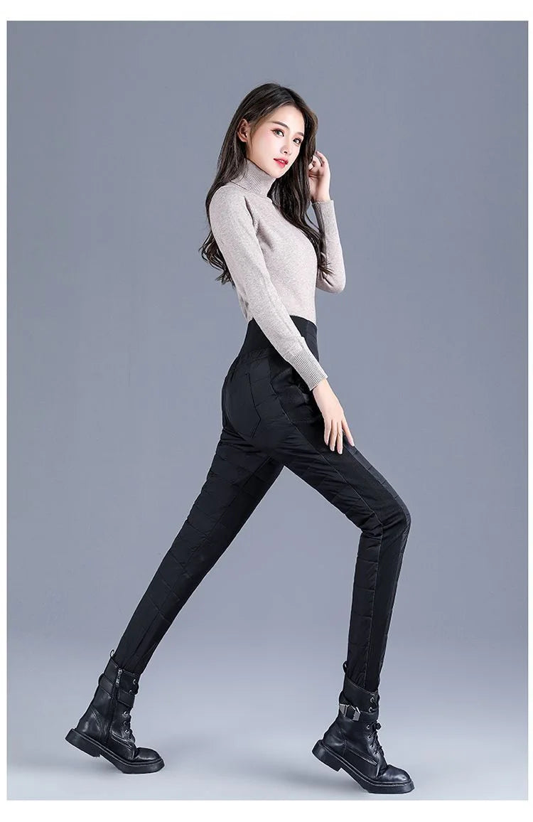 High Waist Thickened Cotton Pants Women's Elastic Slim Fit Korean Style Winter Outerwear Warm Cotton Trousers for Ladies