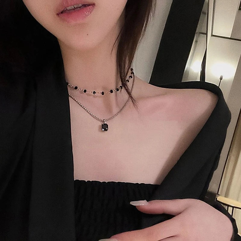 Women Choker Necklace Double Layer Beads Necklace Gift for Friend Silver Color Geometric Necklace Wholesale Collar Jewelry