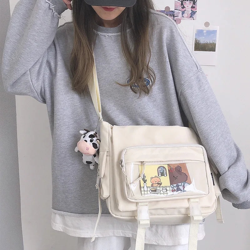 Nylon Crossbody Bags for Girls School Bags Japanese Transparent Bookbag Pocket Women Handbags Shoulder Messenger Bag Satchels