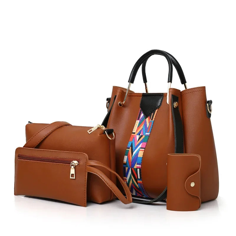 Women's Bag Luxury Handbag Large Capacity Tote 4 Pcs Ladies Bag Fashion Shoulder Bag Wallet Card Bag