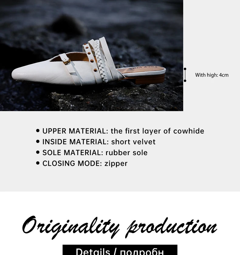 Ods Footwear Designer Rivet Women Flats Slippers Shoes Mules Female Slides Fashion Pointed Toe Ladies Flats Slippers Sandals 40