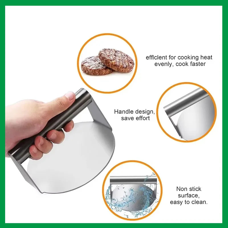 304 Stainless Steel Food Graded Smash Hamburger Presser Hamburger Patties Meat Masher Circular Meat Press Mold Burger Press