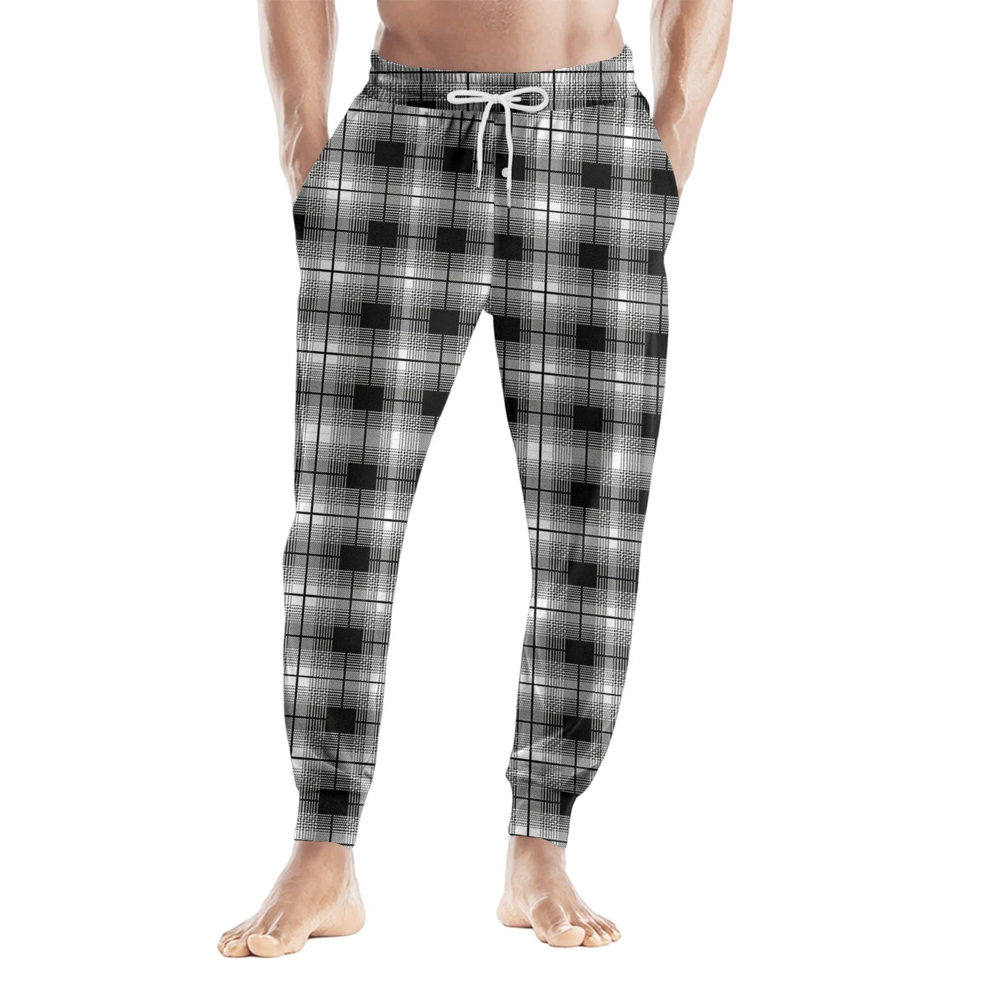 Men'S Plaid Casual Pants Checkered Pattern Cuffed Design Comfortable Fabric Suitable Daily Wear All Seasons Trendy Pajama Pants