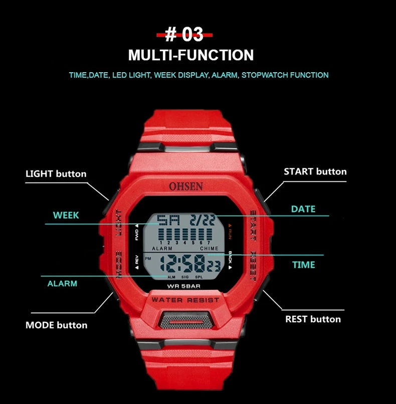 Outdoor Sport Watch for Men G Style Digital Mens Watches 50M Waterproof Green Hombre Male Tactical Electronic Wristwatch Gifts