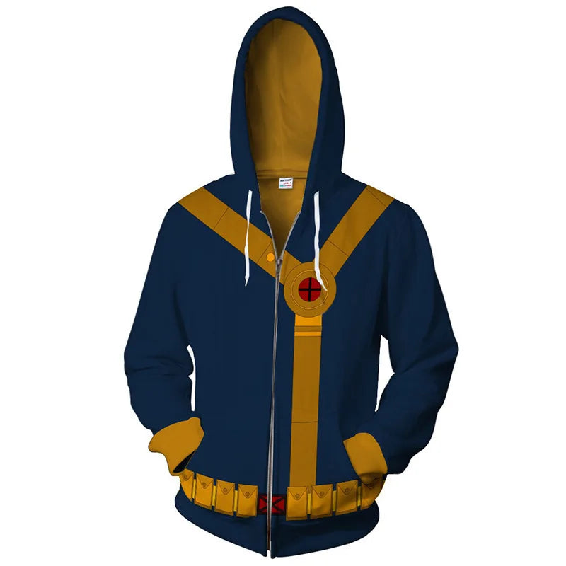 Movie X Men Hoodies Scott Summers Hooded Cyclops Wolverine Cosplay Jacket Phoenix Printing Sweatshirt Zipper Hoody Clothes Coat