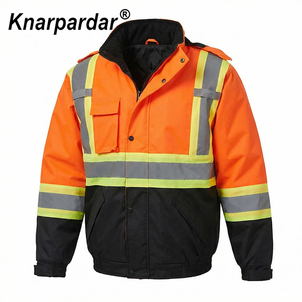 Winter Black Jacket High Visibility Warm Jacket for Men With Customized Logo Waterproof Jacket Reflective Parka Jacket Workwear