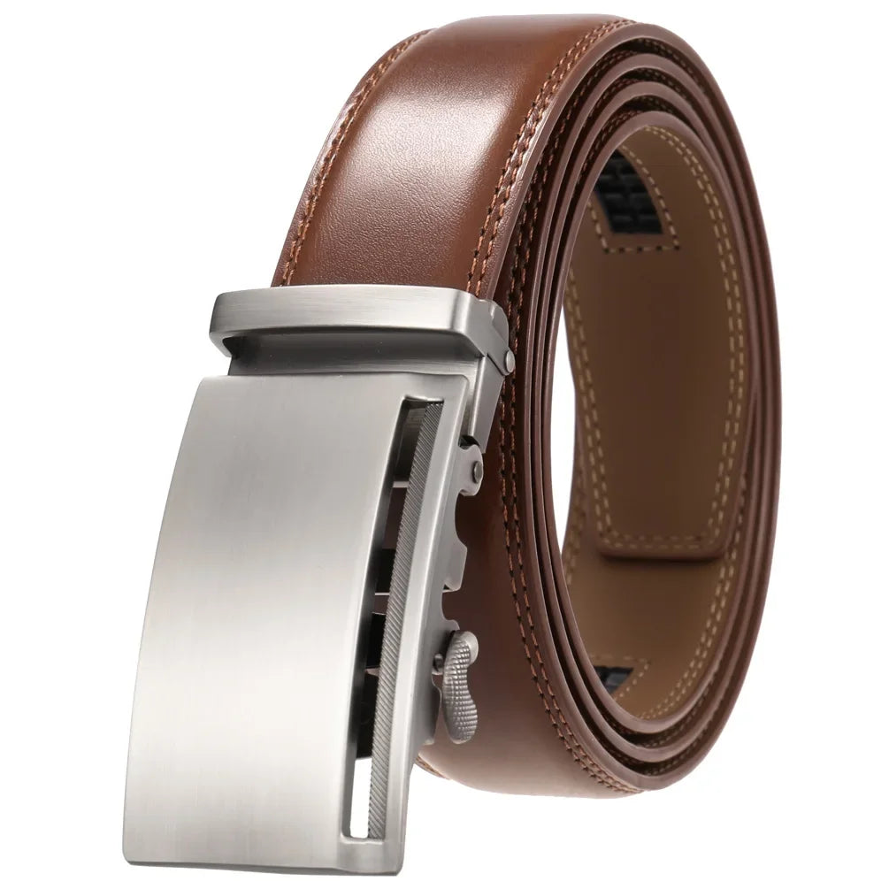 Men's Genuine Leather Belt Fashion Automatic Buckle Belt for Popular Business High Quality Male Belt Brown