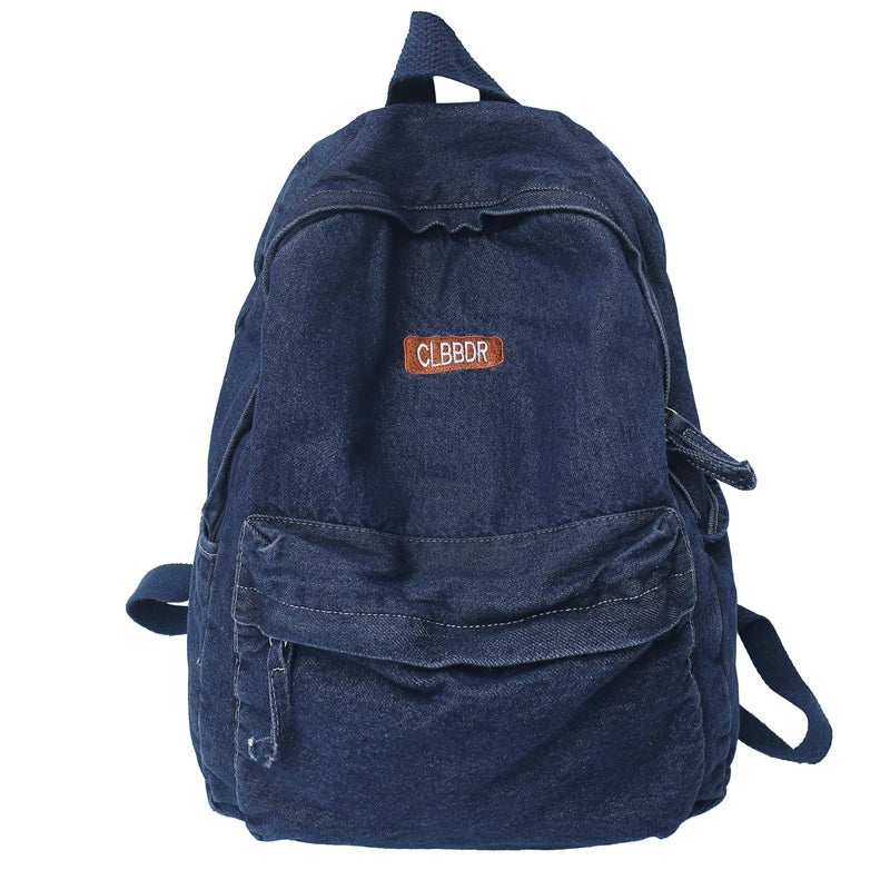 100% Cotton School Bags Solid Black Canvas Casual Backpacks Unisex Large Capacity Denim Satchels Soft Cloth Travel Packages