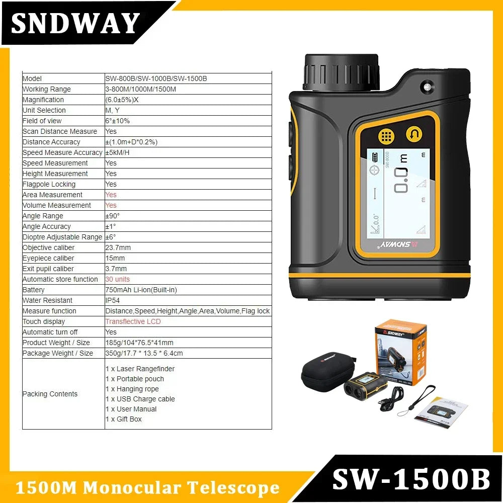 SNDWAY Golf Laser Distance Meter Rangefinder for Hunting 1000M 1500M 2000M Laser Telemeter Golf Camera Outdoor Telescope