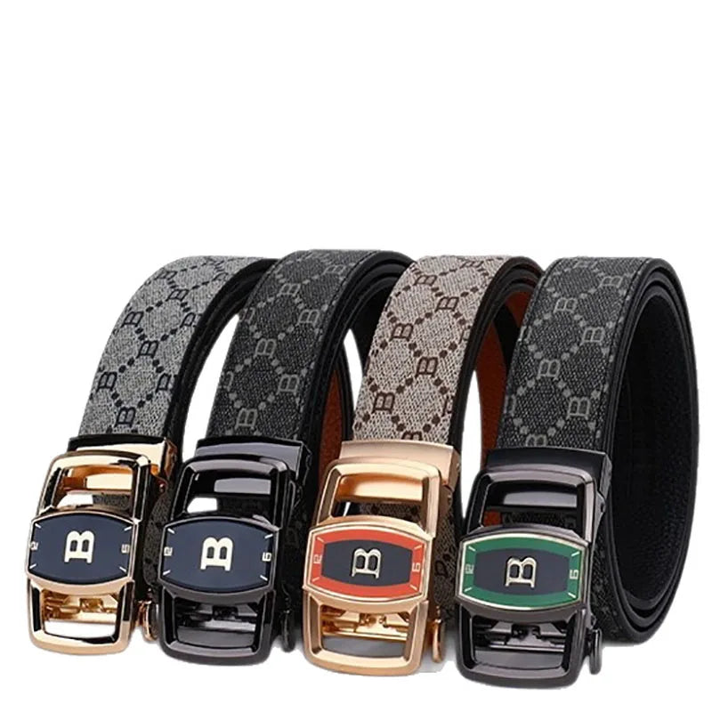 Men's Genuine Leather Belt with "B" Letter Automatic Alloy Buckle, Simple Design Accessory for Casual & Business Wear