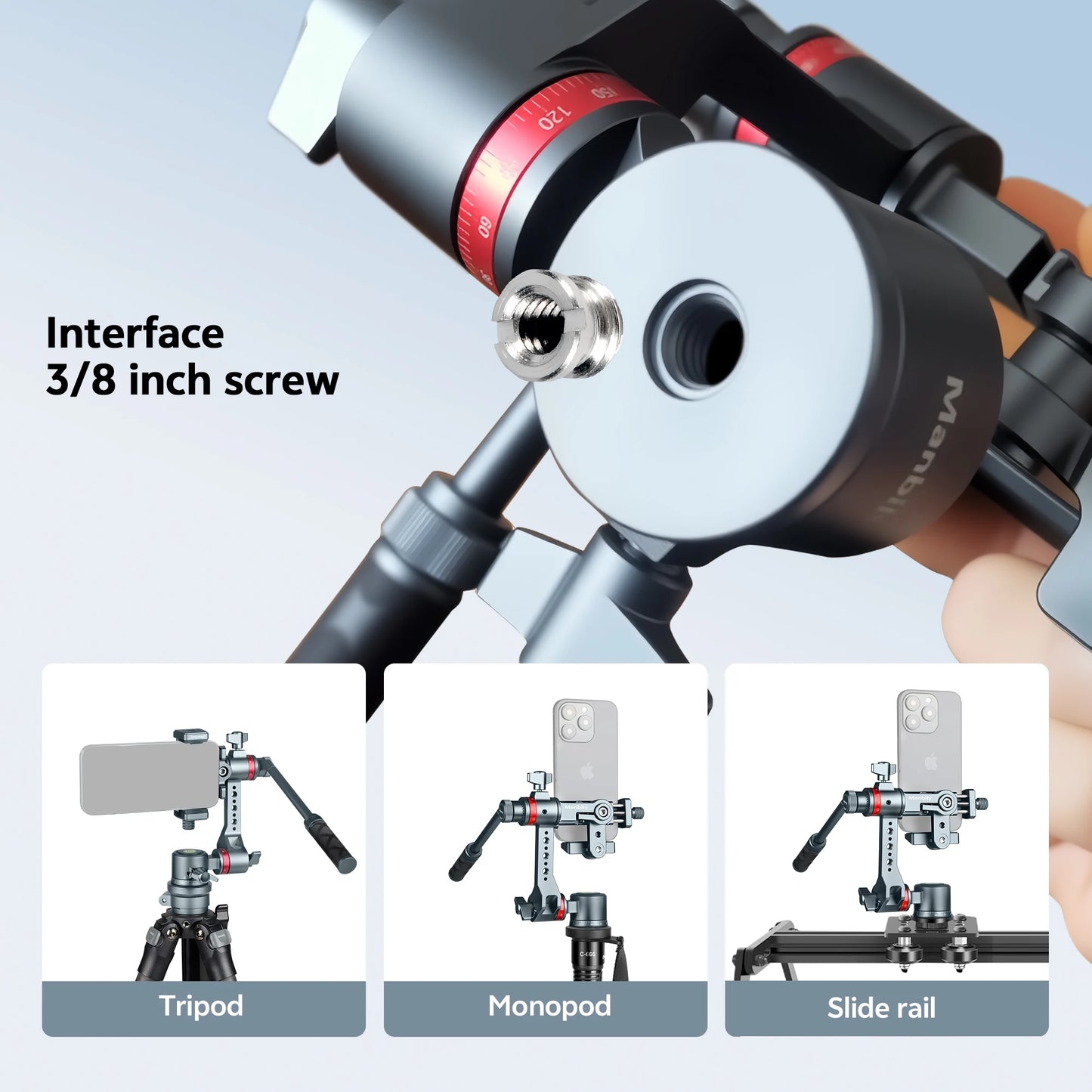 Manbily YJ-002 Mobile Camera Gimbal 360° Rotation Adjustable for Live Streaming Aluminum Camera Gimbal with Handle