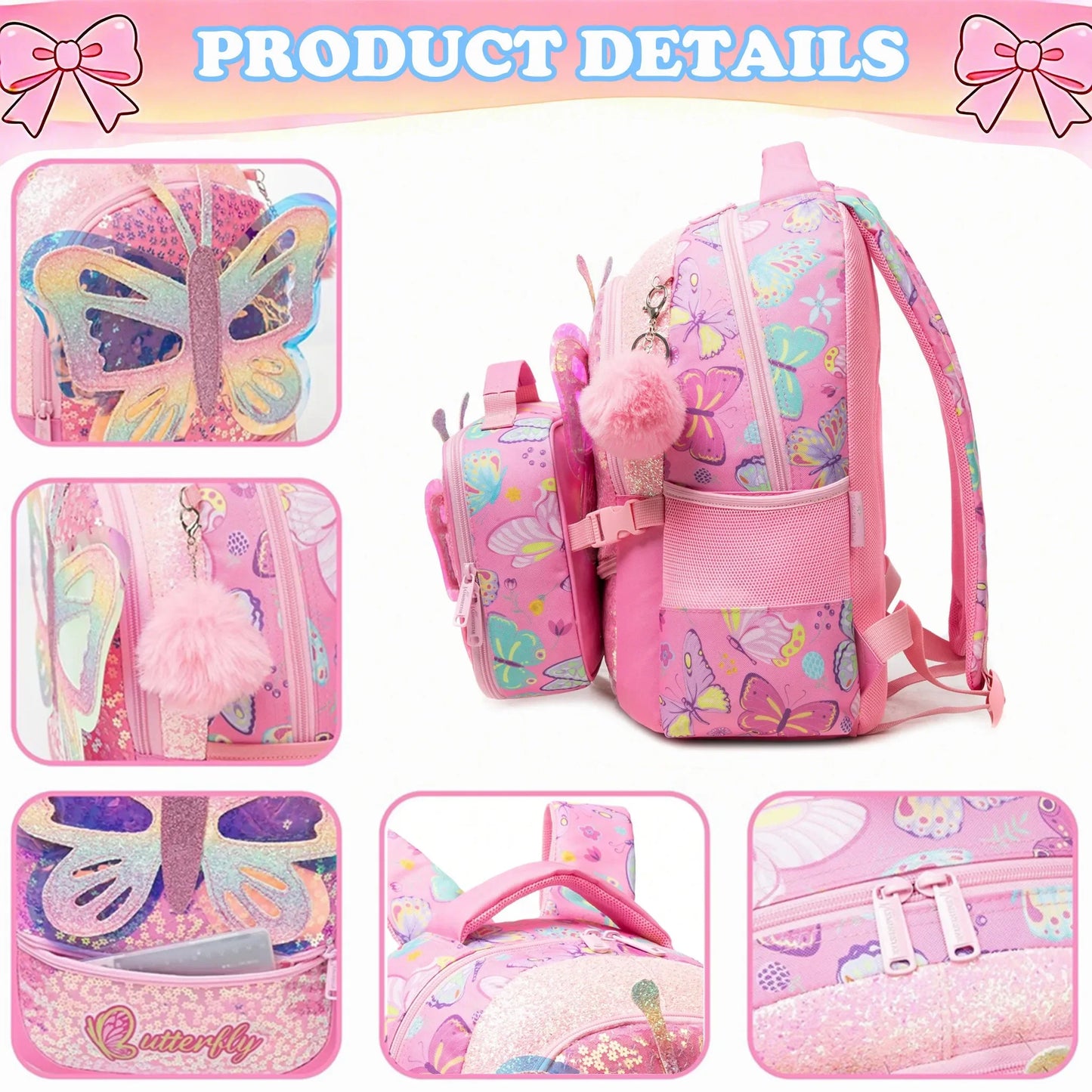 Cute School Backpack for Girls Children Shoulder Bag with Insulated Lunch Box Casual Daypack for Students Back To School Gift