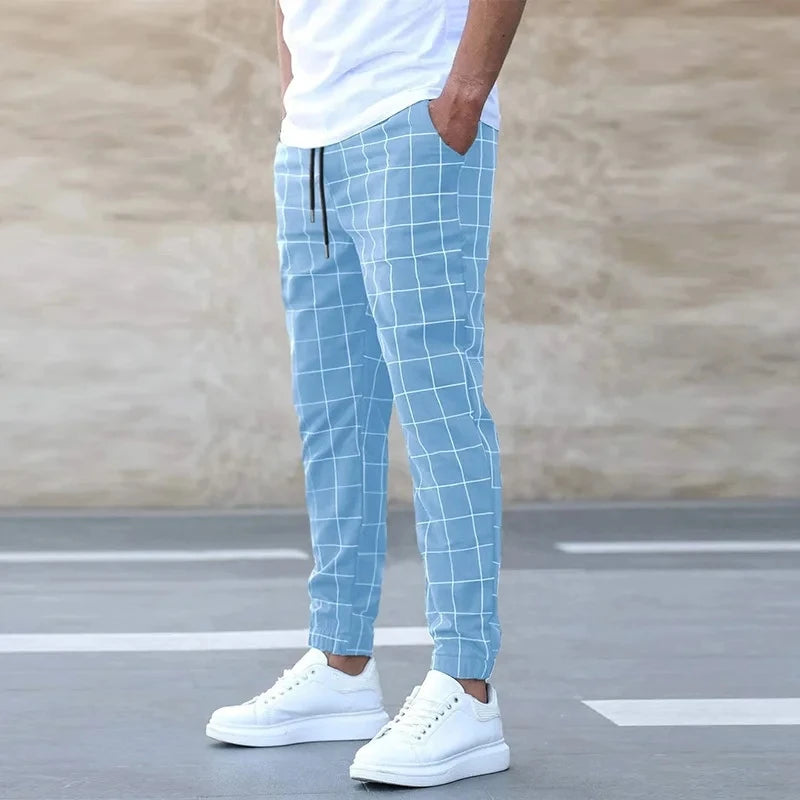 Men's pants 2025 spring and autumn new thin plaid casual pants, casual elastic casual slim fit sports pants