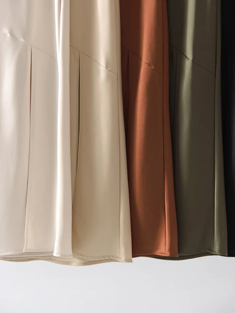 Summer Satin Skirts For Woman Office Maxi A Line Black Silk Skirts With Slit Lady High Waist Women Patchwork Skirt Long Elegant