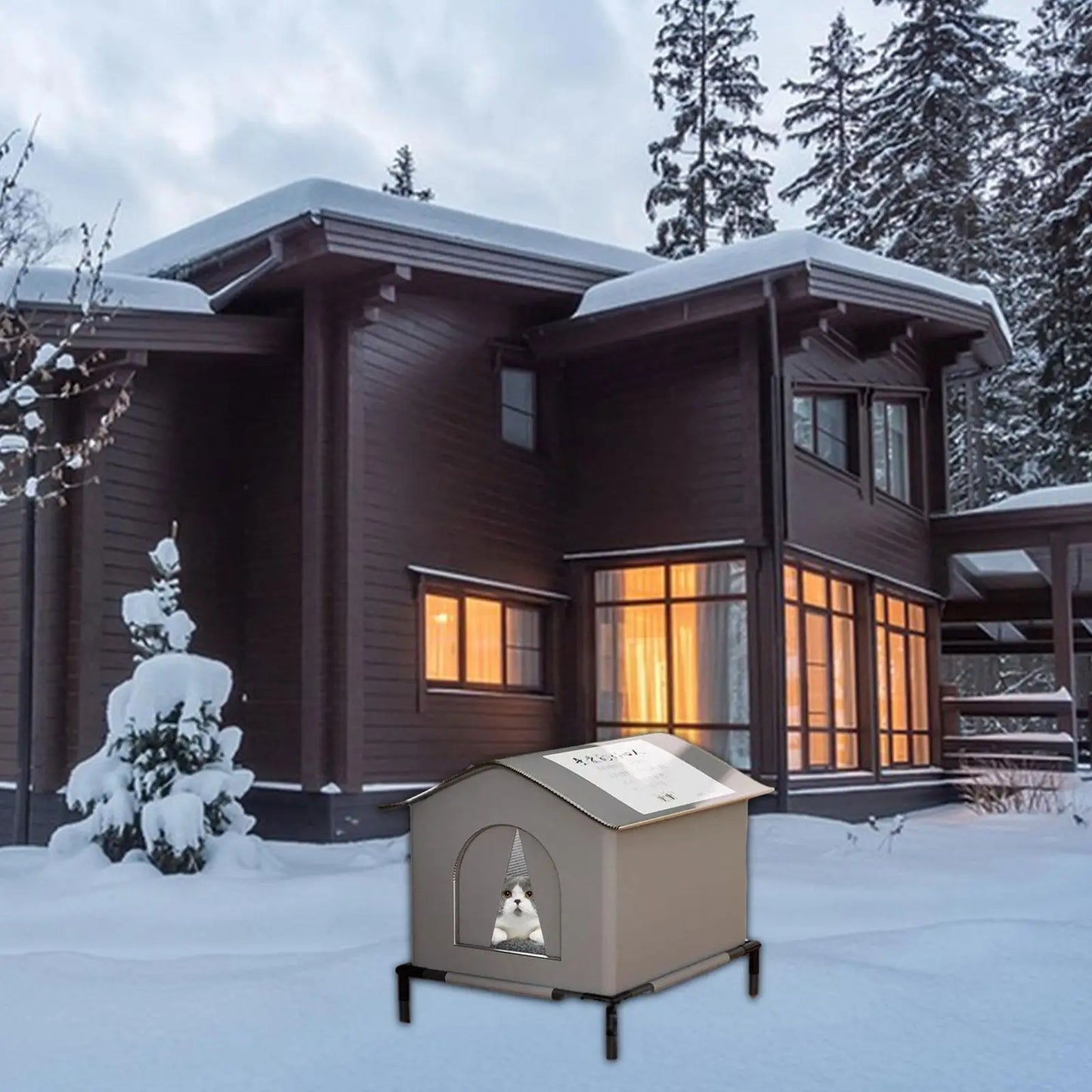 Outdoor Cat House Insulated Weatherproof Waterproof for Barn Comfortable Windproof Winter Warm Elevated Leg Cube Cat Shelter