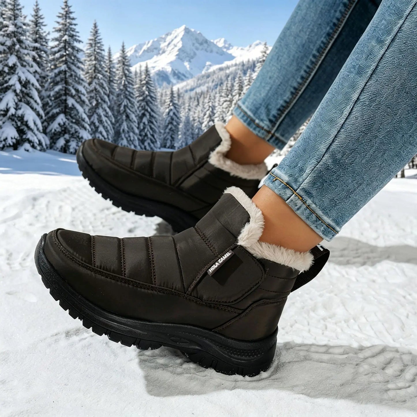 Women Fleece Lined Snow Boots Waterproof Non Slip Thick Sole Zipper Winter Ankle Booties
