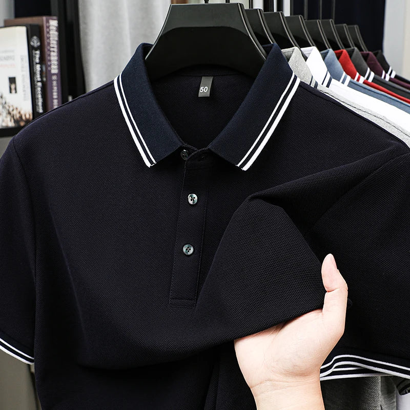 100% pure cotton men's polo shirt summer fashion casual short sleeved comfortable luxury new simple solid color lapel T-shirt