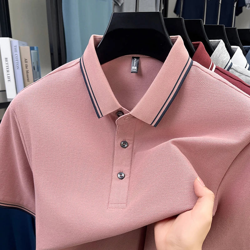 100% pure cotton summer men' luxury brand polo shirt temperament golf short style business casual high-quality T-shirt short top
