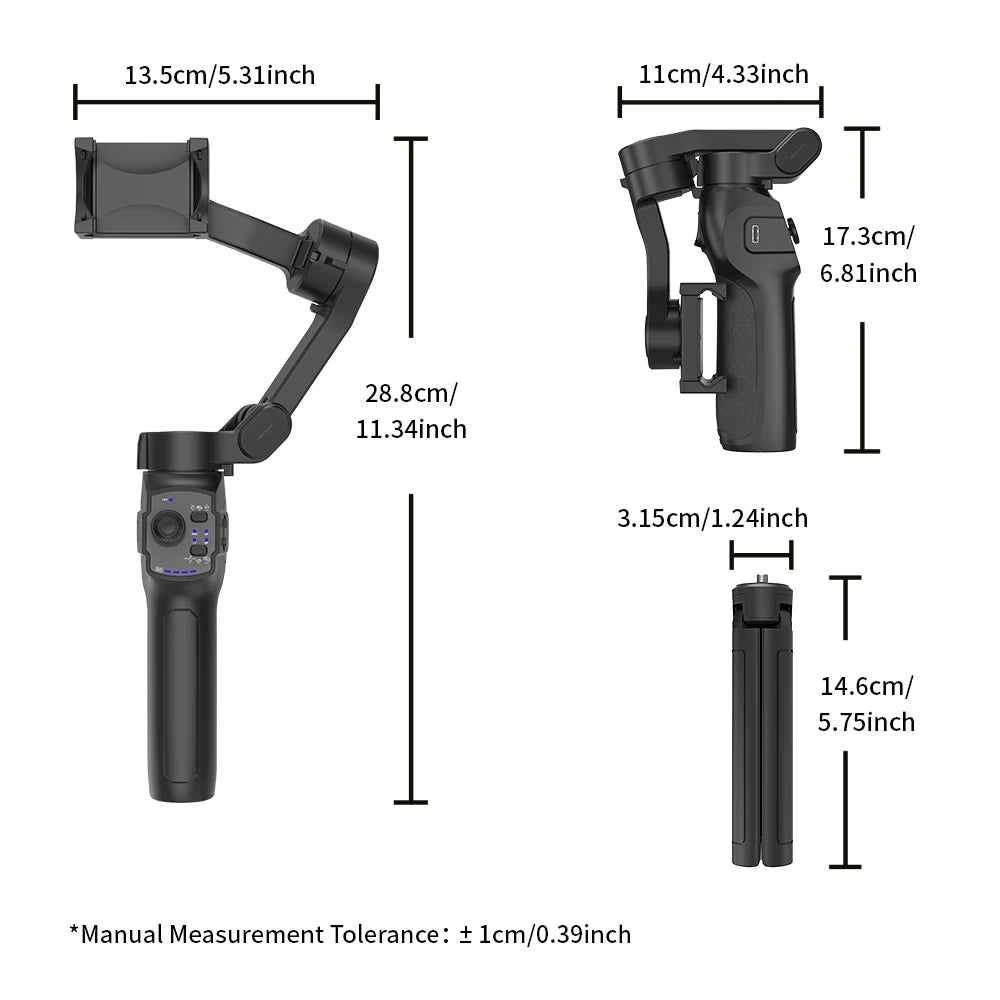 3-Axis Gimbal for Smartphone Anti-shake Stabilizer Face Tracking Gesture Control with Fill Light for iPhone Android Tiktok Vlog