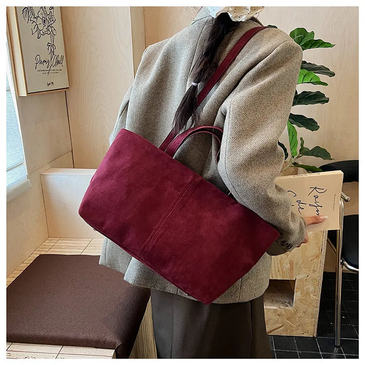 Large Capacity Tote Women Bag Retro Faux Suede Shoulder Bag Quitting Designer Bags for Women Handbag Commuting Shopper Purses