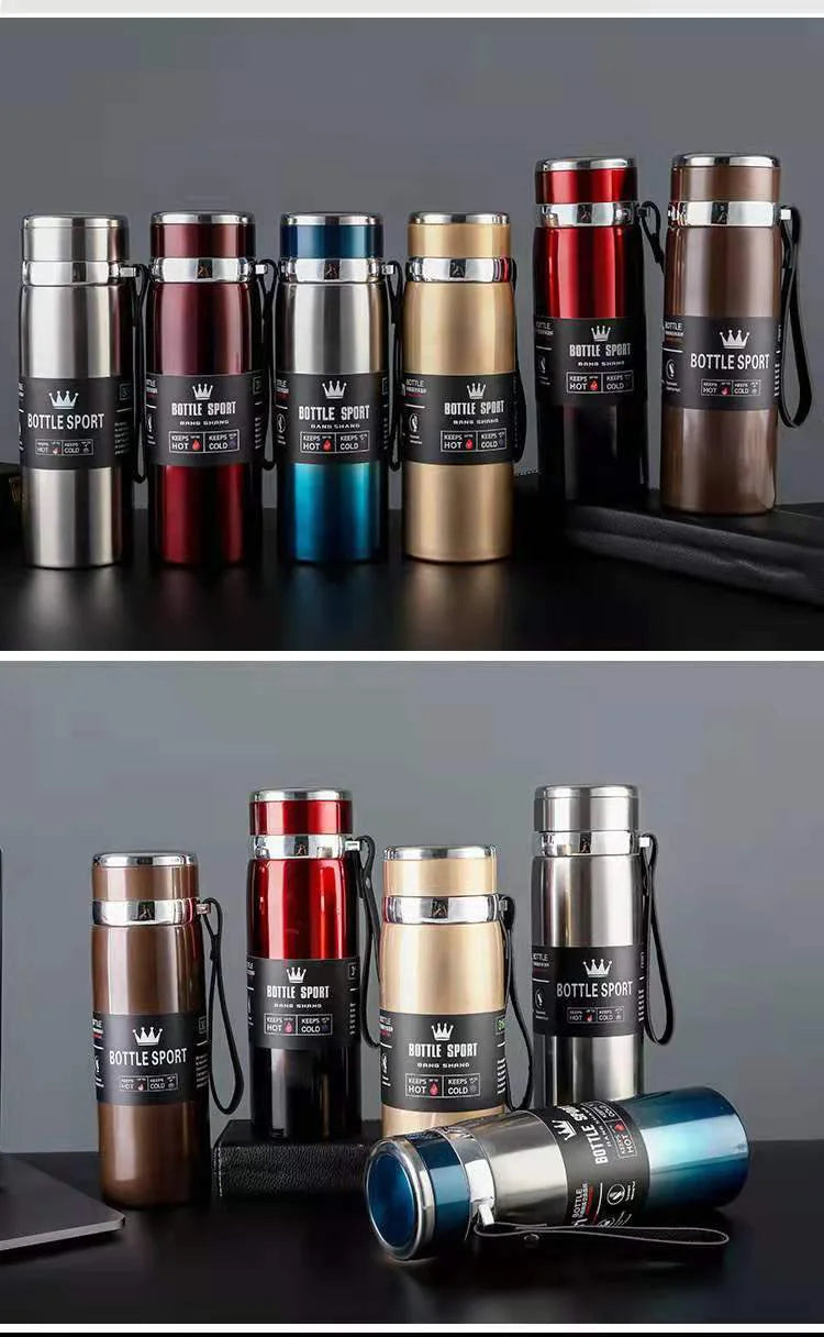 Vacuum Insulated Thermos Water Bottle with Wide Mouth Cup, BPA-Free Stainless Steel Water Bottles Flask for Cold & Hot Drink