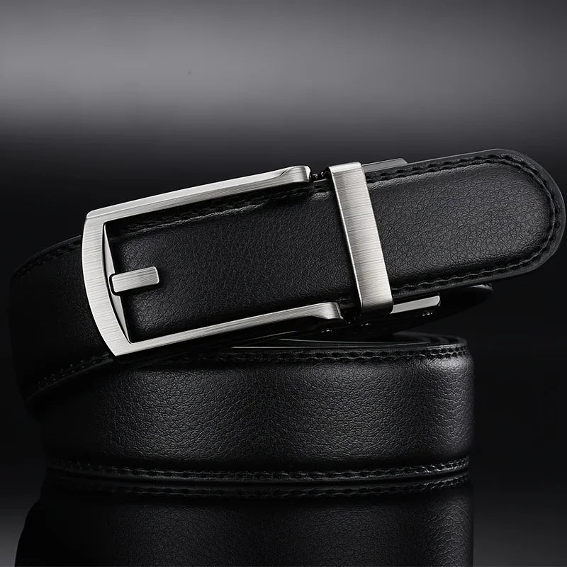 Men Genuine Leather Belt with Automatic Buckle Durable, Stylish, Versatile for Business Casual Wear, Black Casual Belt for Men