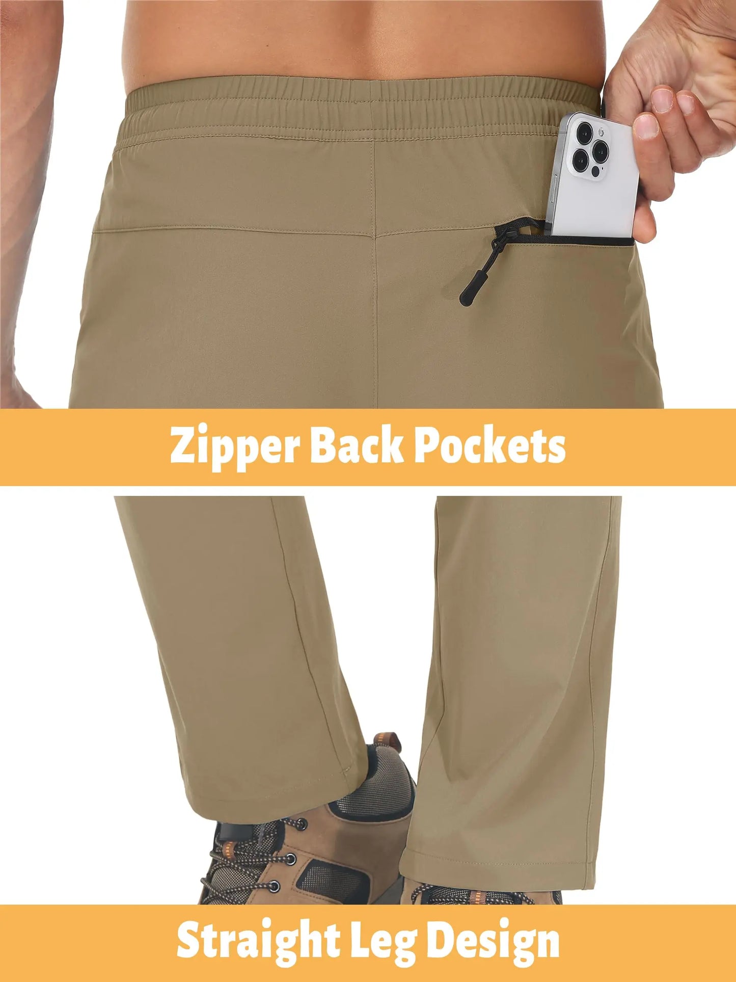 TACVASEN Summer Quick Dry Pants Mens Zip Pockets Elastic Waist Pants Hiking Jogging Running Pants Fashion Gym Fitness Trouser