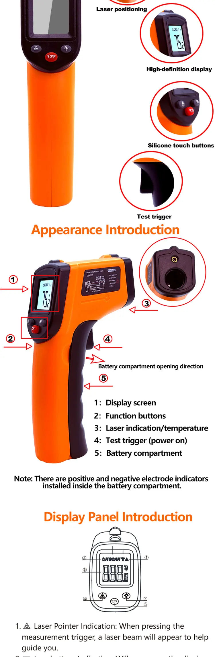 Laser Temperature Gun Infrared Thermometer Sensor Handheld Non-contact IR LCD Industrial Pyrometer Digital BBQ thermometer400 °C
