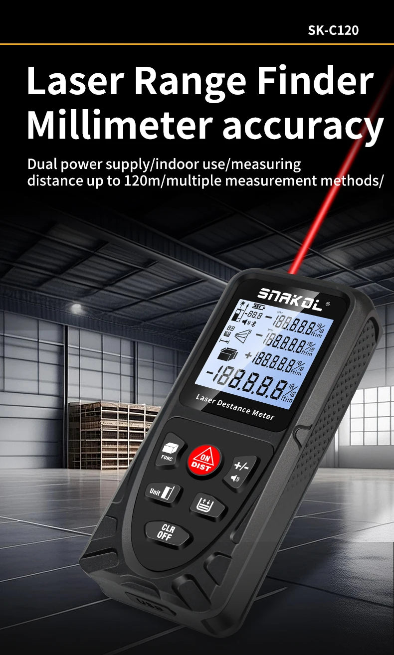 Snakol Laser Distance Meter 50m 70m 100m 120m Digital Range Finder Rechargeable Rangefinder Laser Tape Measure Electronic Ruler