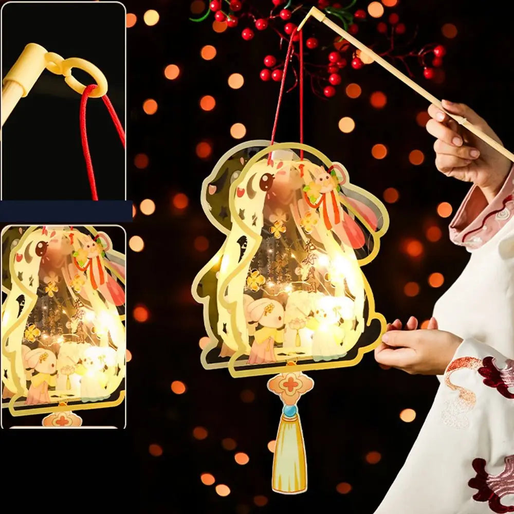 Luminous Mid-Autumn Festival Lantern DIY Handmade with LED Light Rabbit Lantern Chinese Style Glowing Handheld Luminous Lantern
