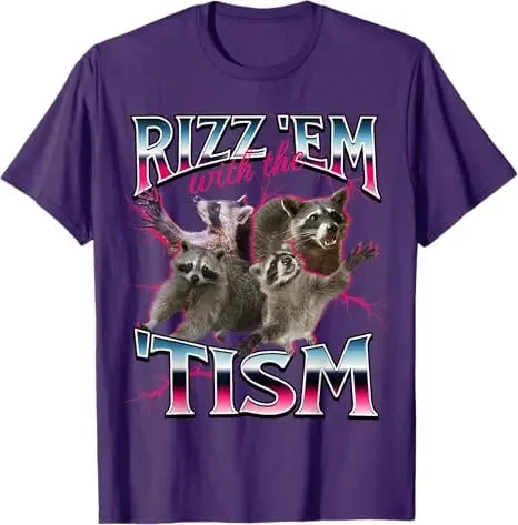 Autism Funny Rizz Em with The Tism Meme Autistic Racoon T-Shirt Cute 90s Style Bootleg Vintage Saying Tee Short Sleeve Blouses