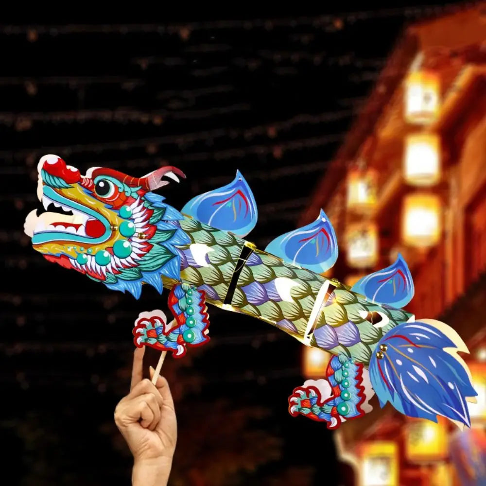 Luminous Mid-Autumn Dragon Dance Lantern DIY Craft Cartoon Chinese Style Dragon Lamp Festival Creativity Handheld Dragon Lantern