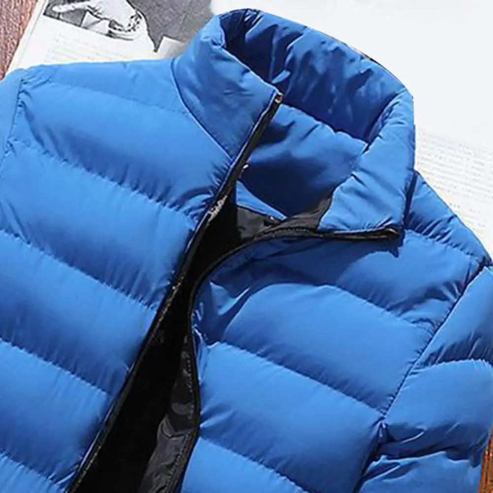Men Parkas Autumn Winter Thickened Padded Coat Stand Collar Loose Zipper Pockets Jacket Men Overcoat Thick Warm Cotton Coat