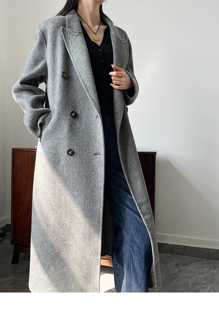 Office Lady Woolen Jackets 2024 Autumn And Winter Suit Collar Double Breasted Warmer Yak Hair Loose Long Women's Wool Coats