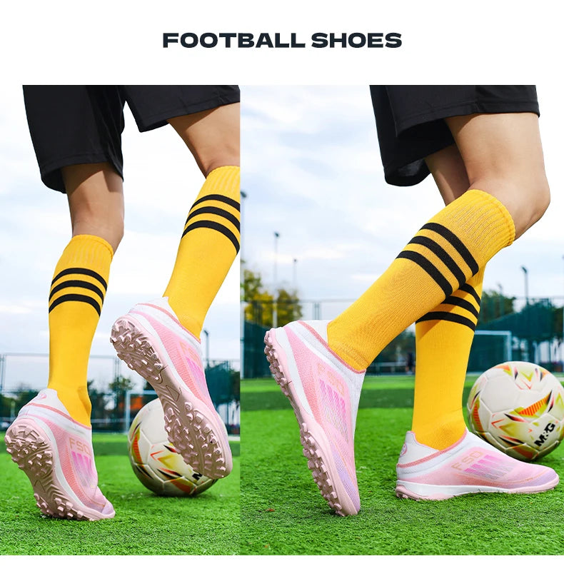 New Men Football Boots Long Spikes Ultralight Match Breathable Indoor Sneakers Soccer Shoes Cleats TF Training Drop Shipping
