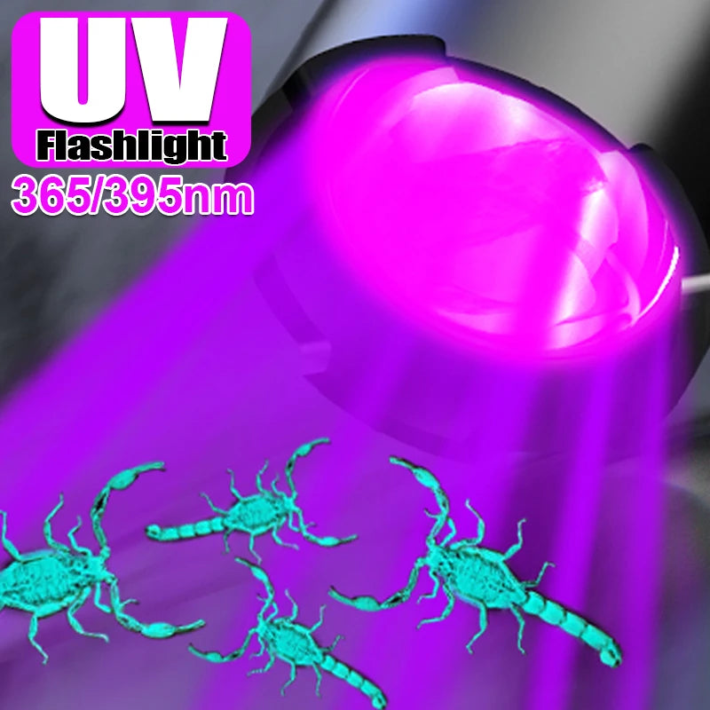 Portable LED UV Flashlight Ultra Violet Torch Zoomable 395/365nm Waterproof Inspection Lamp Pet Urine Stain Detector Lamp Tools